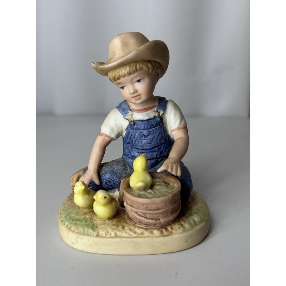 HOMCO Denim Days 1985 "New Beginnings" Danny With Baby Chicks Figurine *FLAW